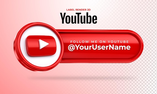 PSD banner icon youtube follow me label 3d render isolated