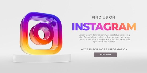 Banner instagram in vetro acrilico con rendering 3d trasparente