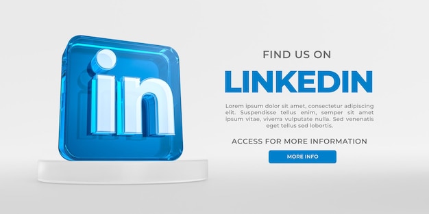 Banner Linkedin glas acryl met transparante 3d render