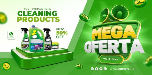 Banner Mega-aanbiedingen voor marketingcampagne 3d render sjabloonontwerp