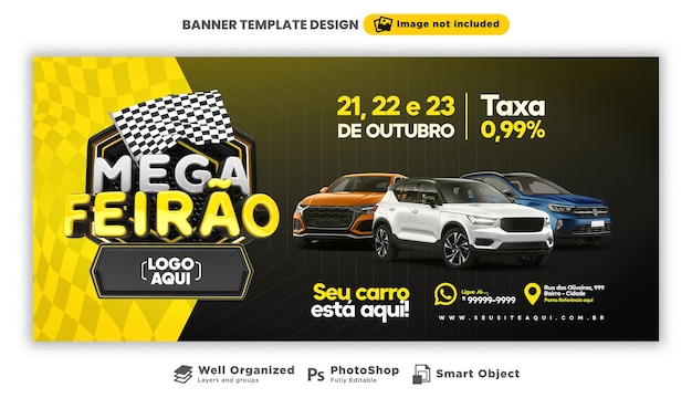 PSD banner mega fiera nella campagna di rendering 3d portoghese in brasile