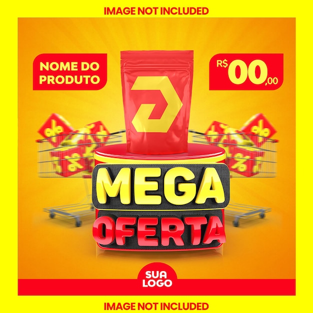 PSD banner mega offer for sale with 3d stamp for retail commerce composition