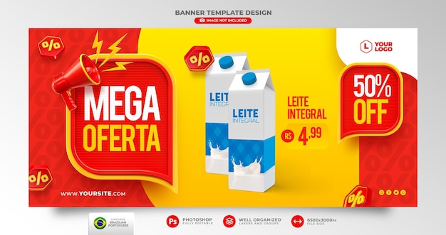 Banner Mega Offer W Portugalskim Renderowaniu 3d Dla Kampanii Marketingowej W Brazylii
