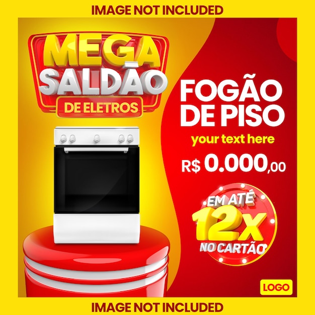 Banner mega saldao for sale of products with podium 3d 12 times on the card