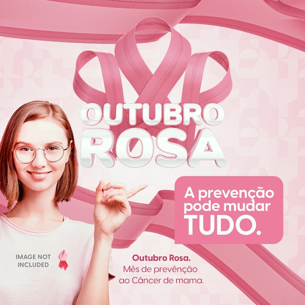 Banner met 3d-stempel voor oktober roze borstkankerpreventiemaand