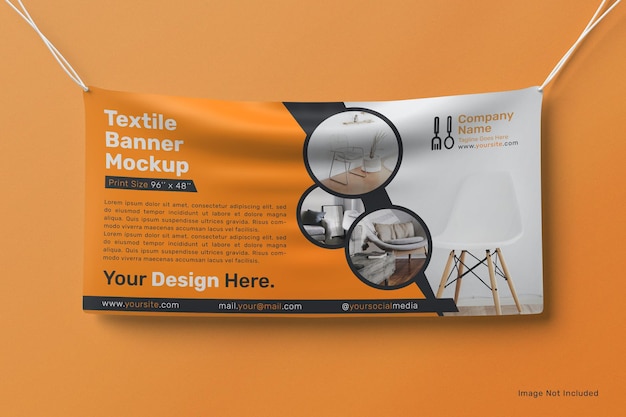 PSD banner mockup hanging on the wall