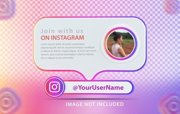 アイコンInstagramの3Dレンダリングとバナーモックアッププロファイル