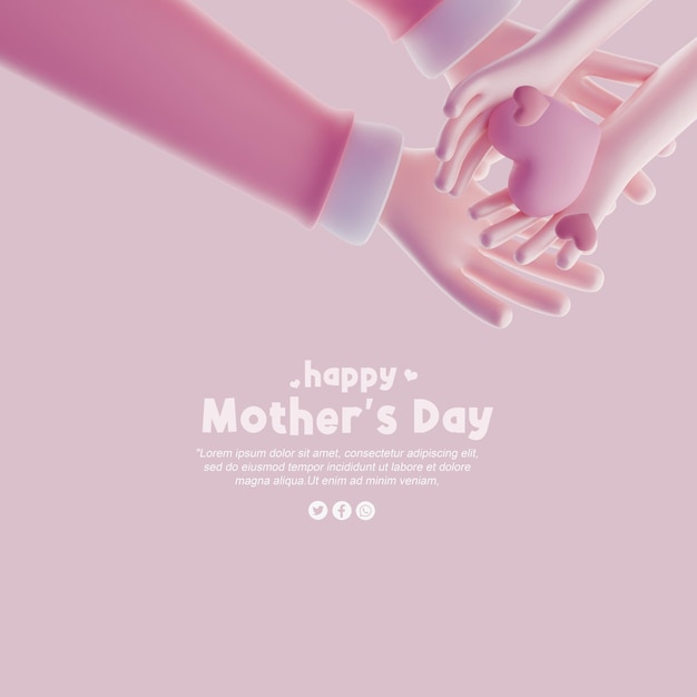 PSD banner mother's day illustration with mom hand giving symbol love heart concept 3d premium psd