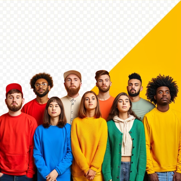 PSD banner of multiracial different people looking in the same direction international men and women in colorful clothes joined together for a common effort students teamwork