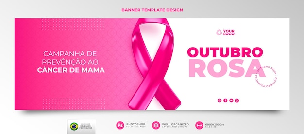 PSD banner for october pink in 3d render for campaign against breast cancer in brazil