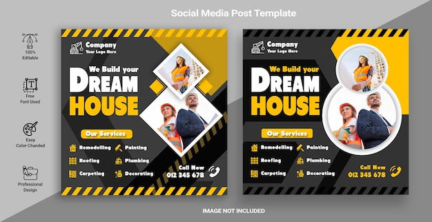 Banner op sociale media voor de bouw