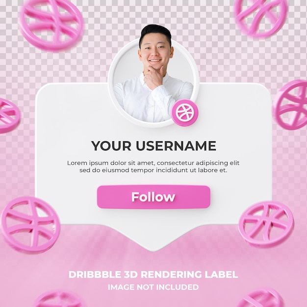 Banner pictogram profiel op dribbble 3d-rendering label geïsoleerd