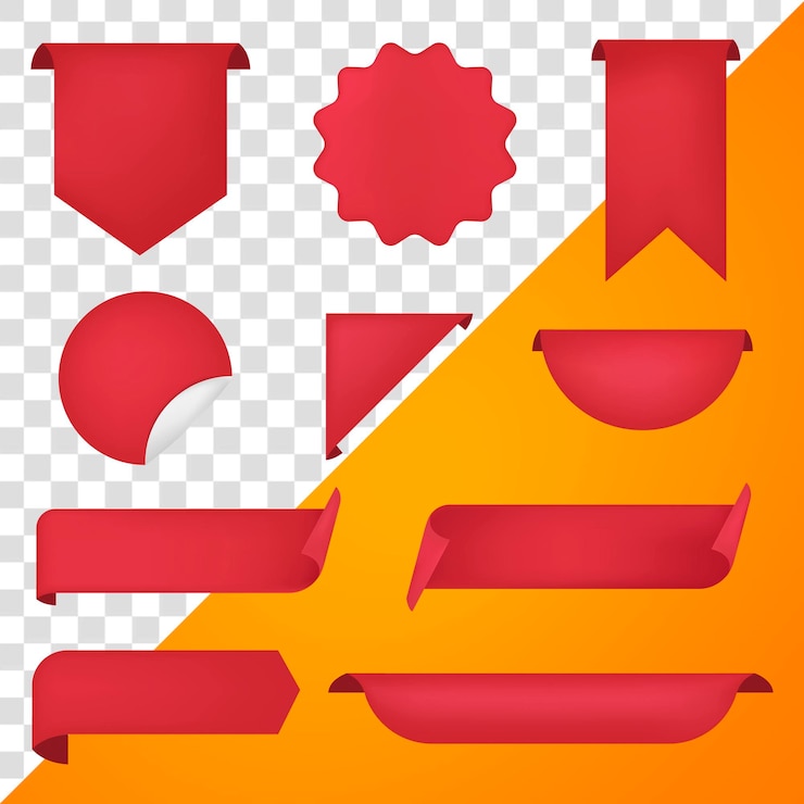PSD banner png stickers rode doorzichtige afdrukbare clipart set