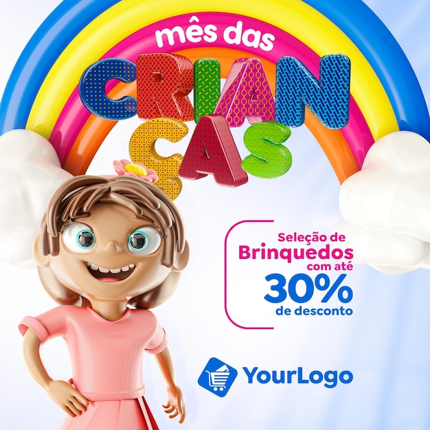 Banner in Portuguese Happy Children's Day Promotion and Sales