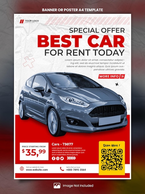 PSD banner or poster a4 template for best car for rental