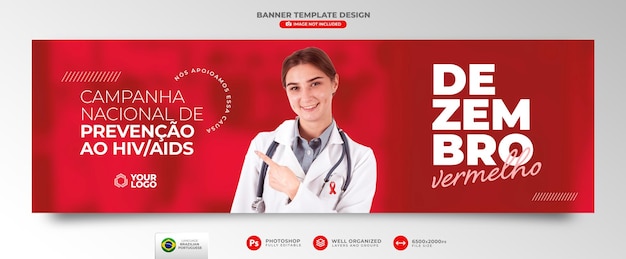 Banner red december fight against aids in 3d render voor marketingcampagne in brazilië