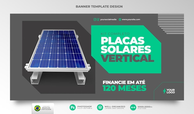 브라질에서 마케팅 캠페인을 위한 포르투갈어 3d 렌더링의 배너 태양 에너지