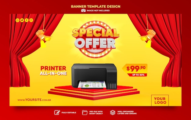 Banner special offer in 3d render with yellow and red background template design