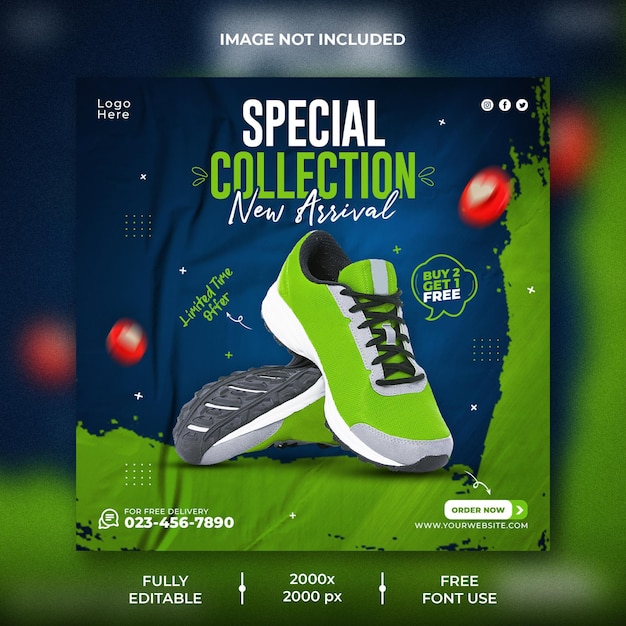 バナースポーツシューズ販売ソーシャルメディア投稿とInstagramフィードテンプレート
