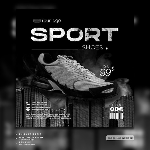 Banner sportschoenen verkoop social media post en instagram feed template premium psd