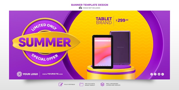 Banner summer sale in 3d render realistic exclusive offers