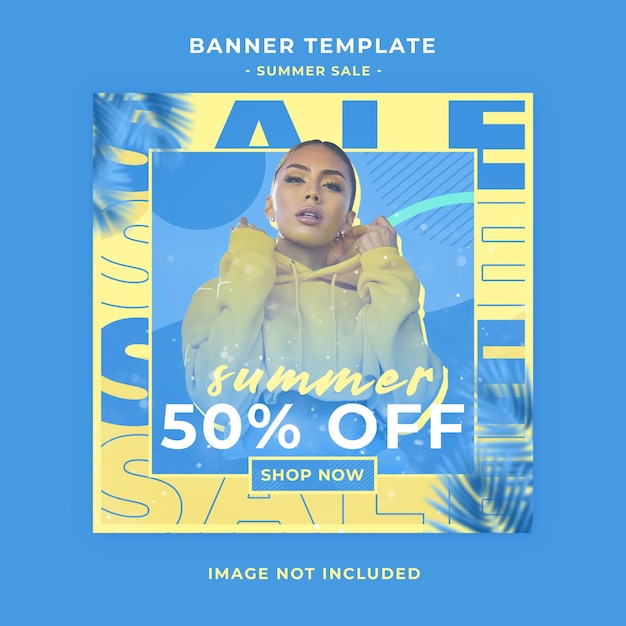 A banner for a summer sale with a woman on it