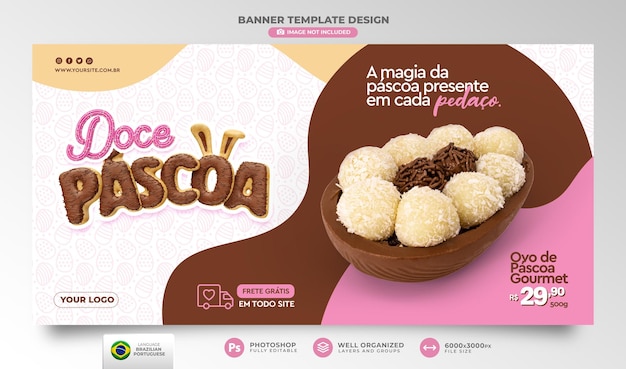 Баннер сладкая пасха на португальском языке 3d для рекламной кампании в бразилии