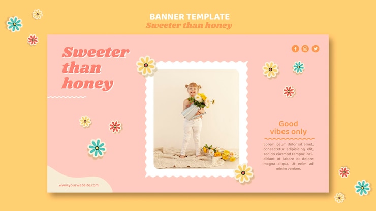 PSD banner template for children with flowers