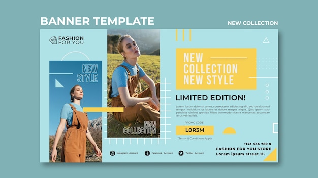 PSD banner template for fashion collection with woman in nature