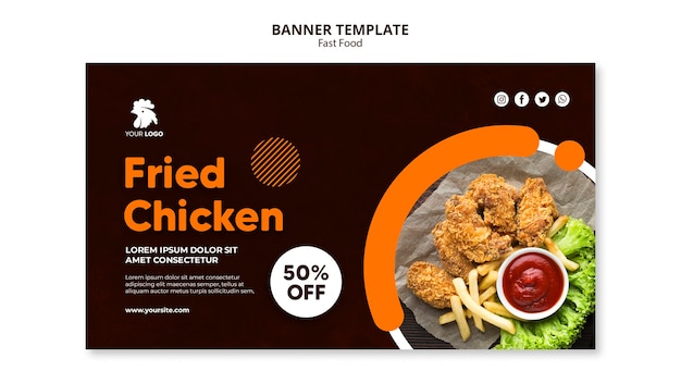 PSD modello di banner per ristorante di pollo fritto