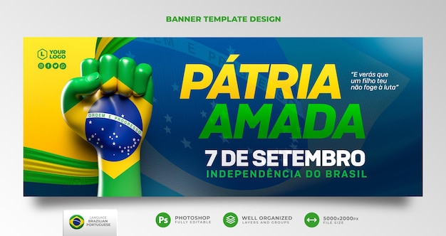 Banner template independence day brasile in 3d render portoghese