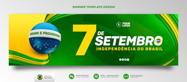 Banner template independence day brasile in 3d render portoghese