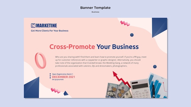 Banner template for marketing business with geometric shapes