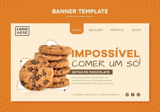 PSD banner template for website in portuguese brazil for sale of sweet cookies