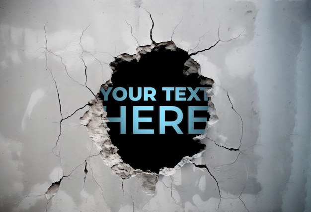 PSD banner of a text in a cracked black hole on a concrete wall