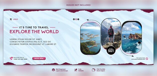 PSD ソーシャルメディアのバナー旅行代理店の休日ウェブ投稿バナーテンプレートpsd