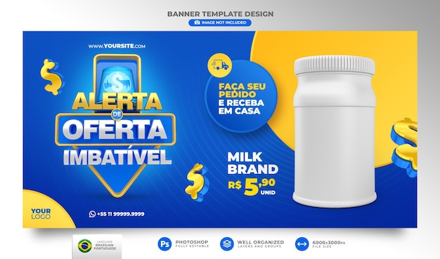 Banner unbeatable offer in brazil 3d render in brazil template design in portuguese