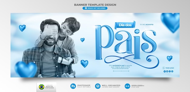 Banner vaderdag 3d render sjabloonontwerp in braziliaans portugees