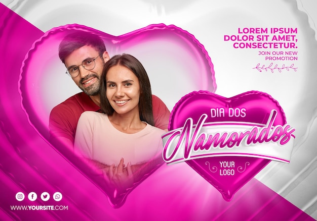 Banner san valentino in brasile 3d rendering modello di progettazione