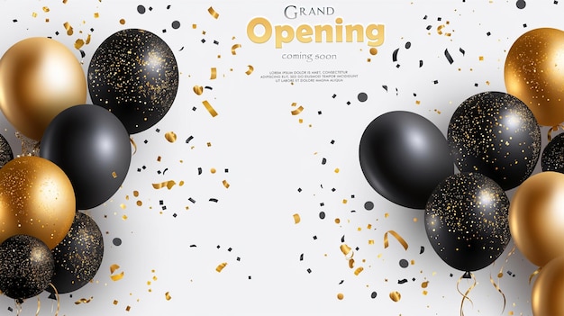 Banner van een feest met kleurballonnen en confetti op de achtergrond Vectorillustratie