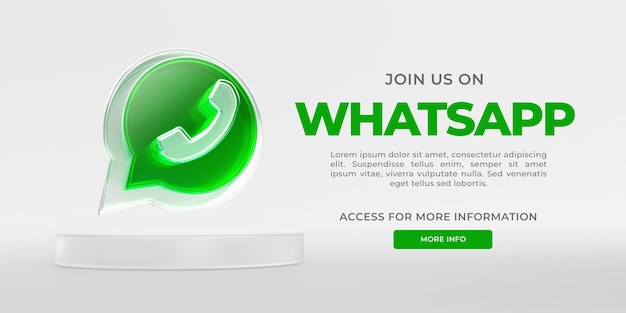 Banner whatsapp in vetro acrilico con rendering 3d trasparente