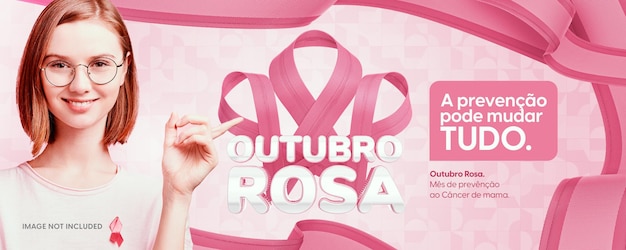 Banner con timbro 3d per il mese di ottobre rosa per la prevenzione del cancro al seno