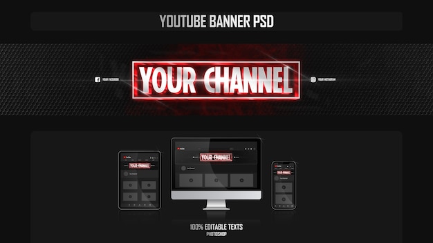 PSD banner for youtube channel with cinematic concept