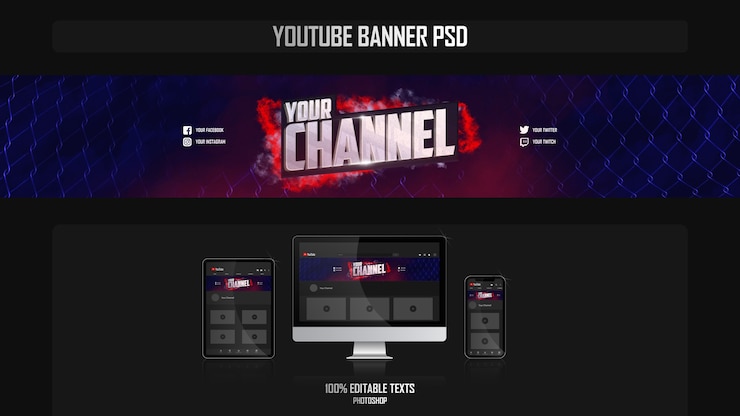 PSD banner for youtube channel with fight concept