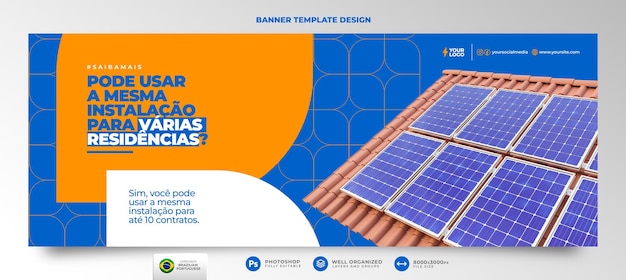 PSD banner zonne-energie in portugese 3d render voor marketingcampagne in brazilië