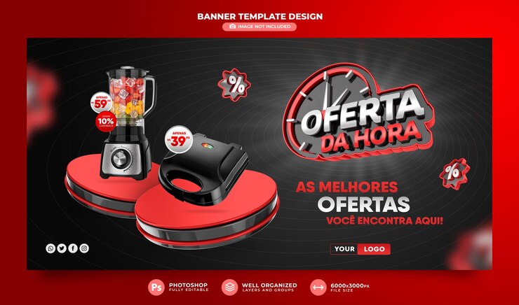 PSD banneraanbieding van het uur in brazilië geeft 3d-sjabloonontwerp weer in het portugees