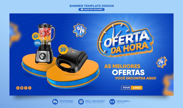 Banneraanbieding van het uur in Brazilië geeft 3D-sjabloonontwerp weer in het Portugees