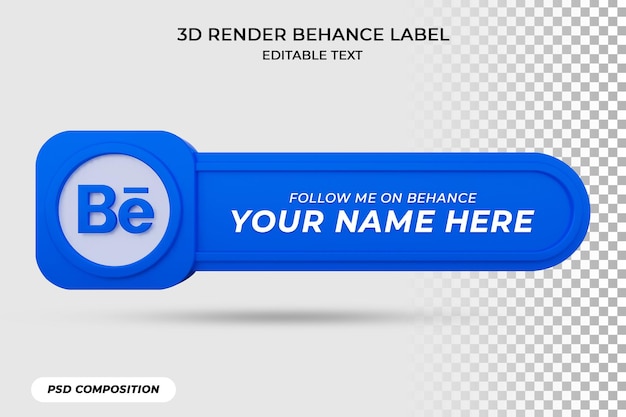 Bannerpictogram volgt op behance 3d-renderinglabel