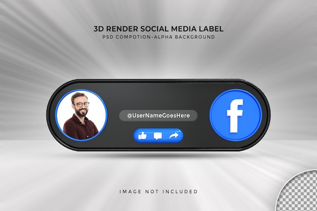 Bannerpictogramprofiel op facebook live streaming 3d-renderinglabel