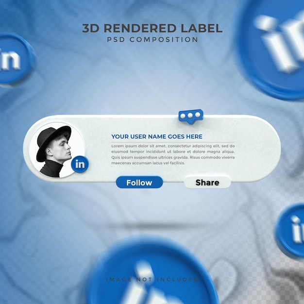 Bannerpictogramprofiel op linkedin 3d-rendering labelontwerp